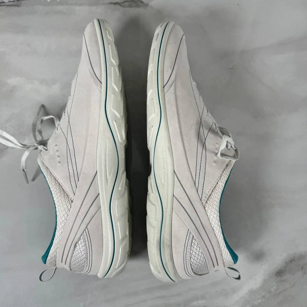 Ecco Leather Sneakers Off-White Teal Lace Up Comfort Casual EU 42 US 11/11.5‎